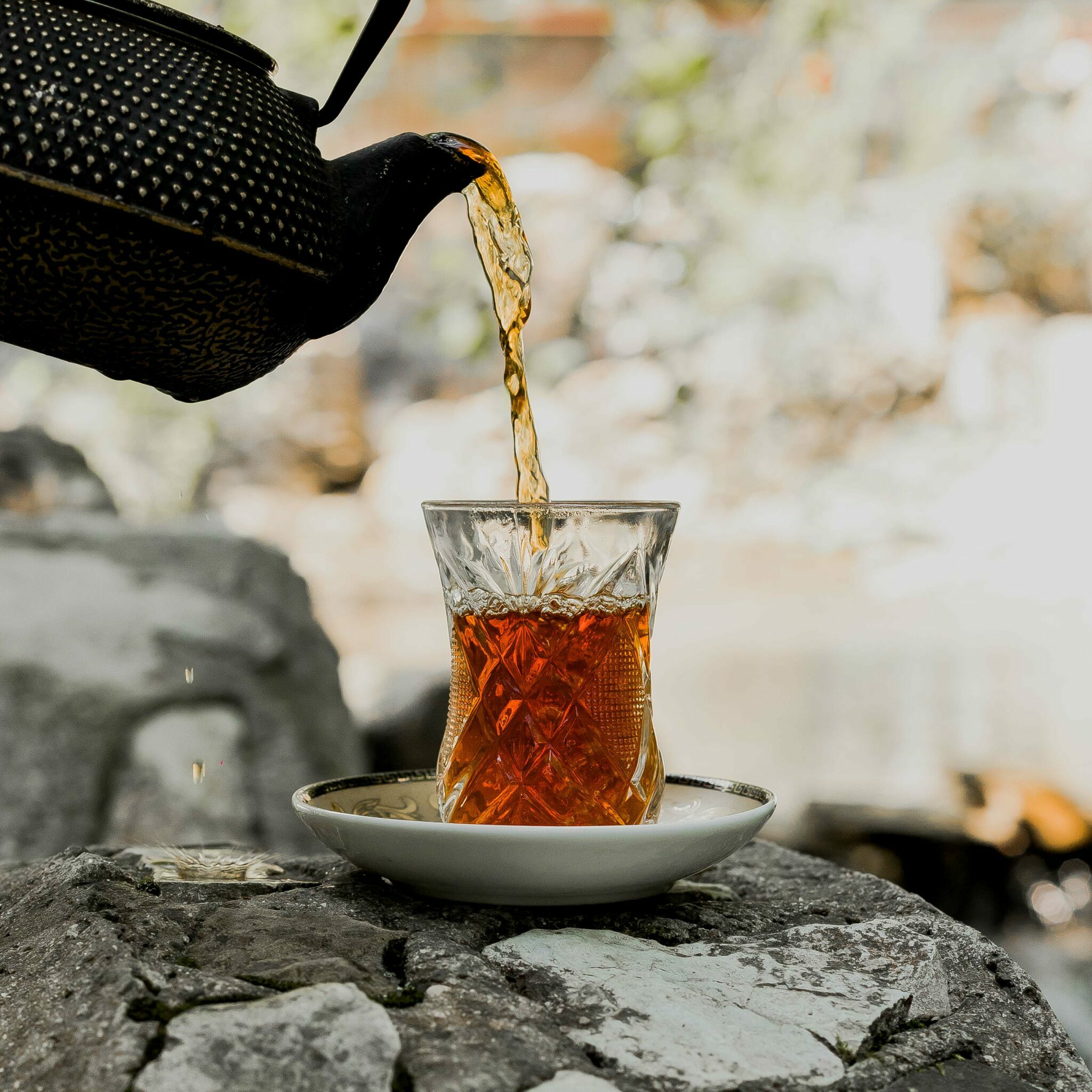 black tea served in traditional armudu glass